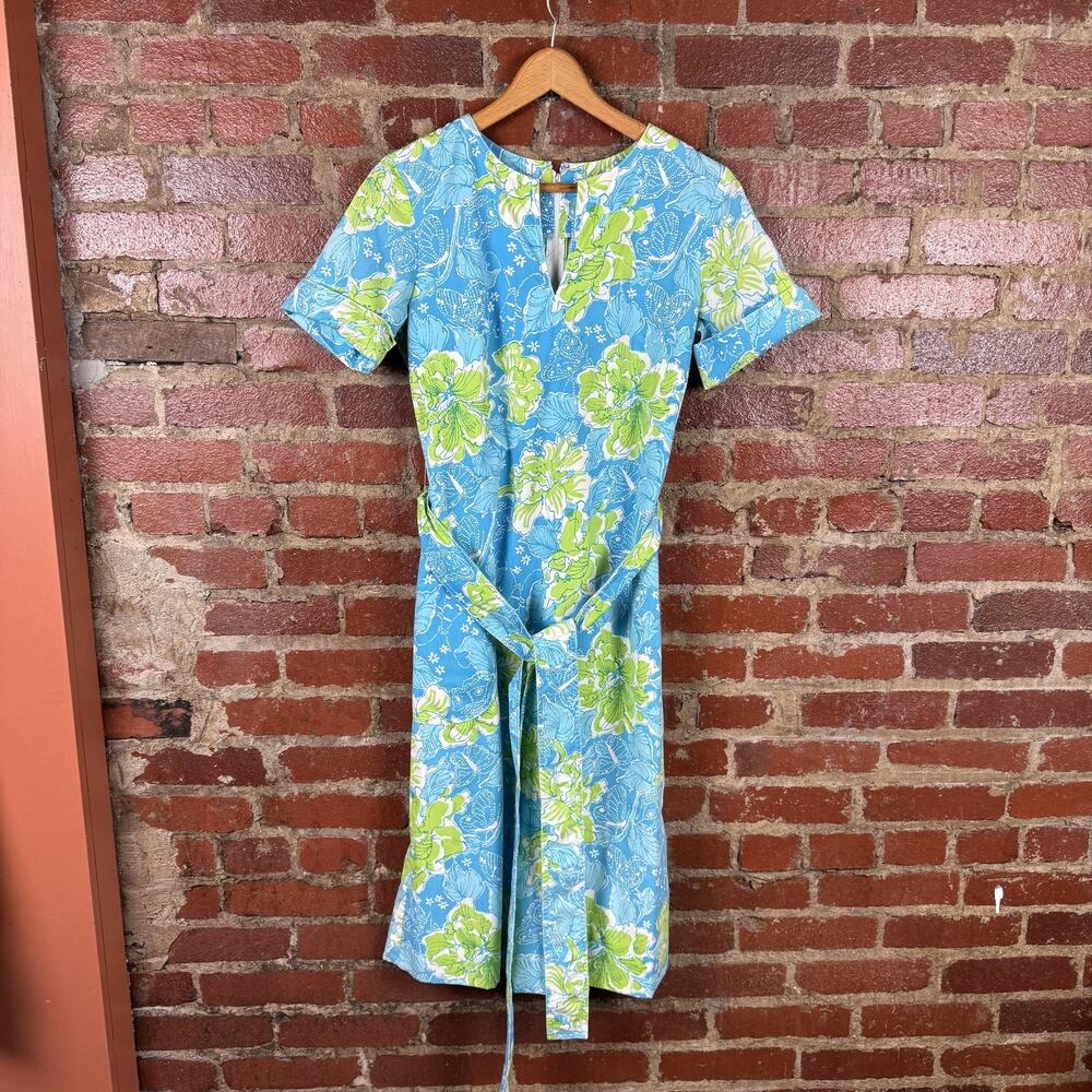 Vintage The Lilly Pulitzer Dress Womens Blue Green Floral Belted Shift Mod 1960s